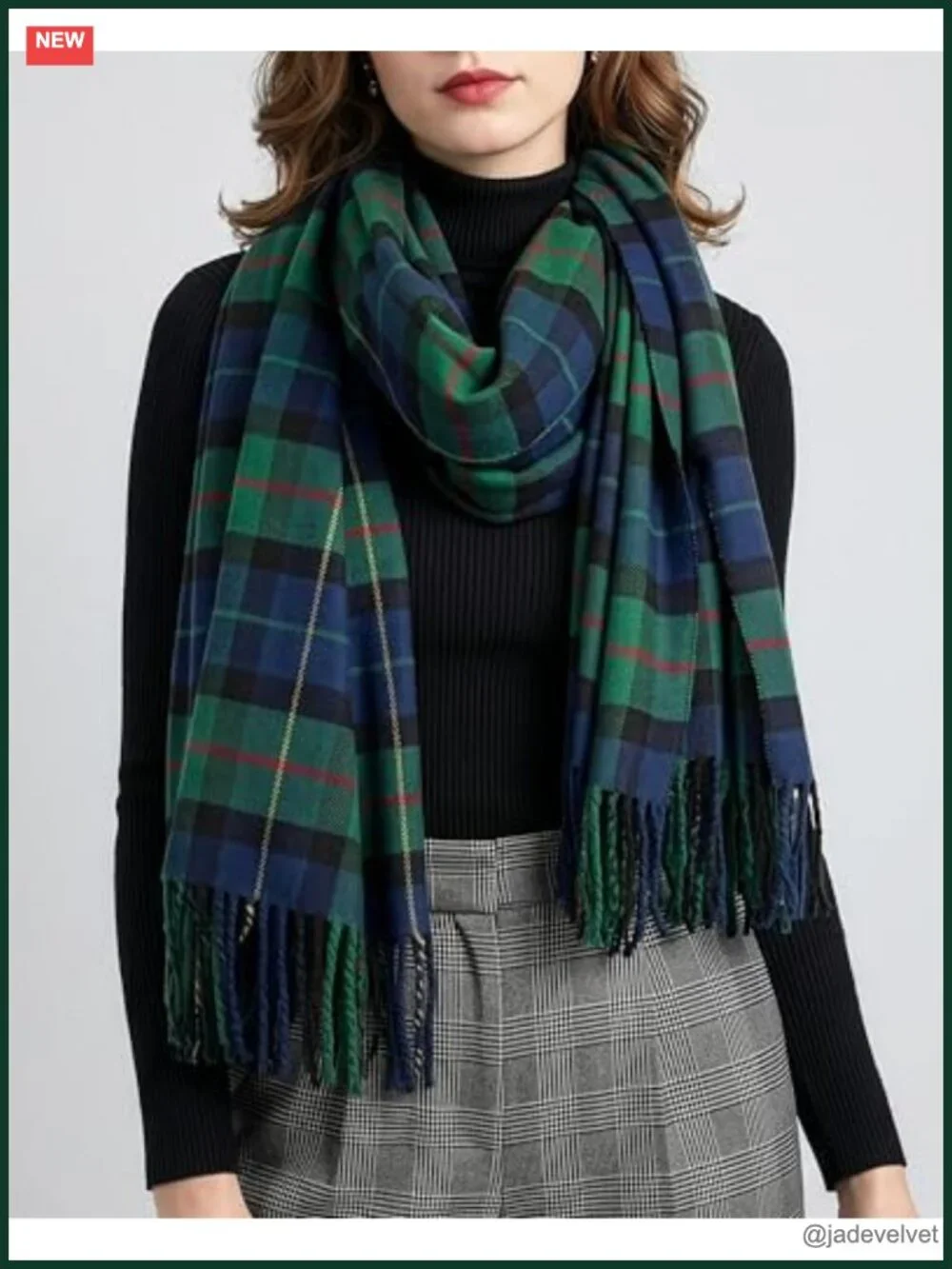Oversized Cashmere Feel Scottish Tartan Plaid Shawl Wrap Scarf